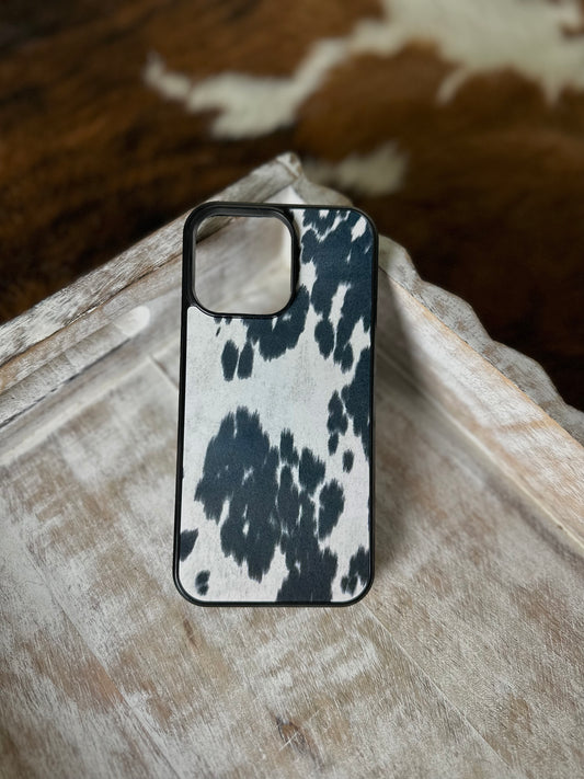 Black cowhide printed phone case (not real cowhide)