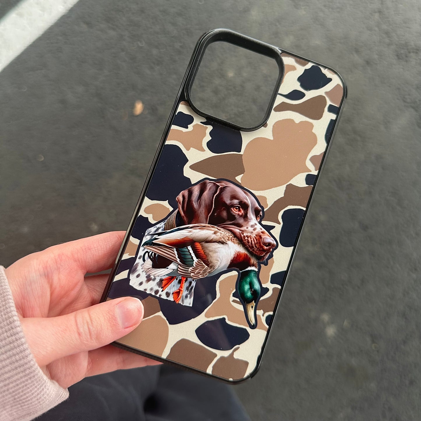 Camo GSP dog duck hunting phone case for iPhone and Samsung