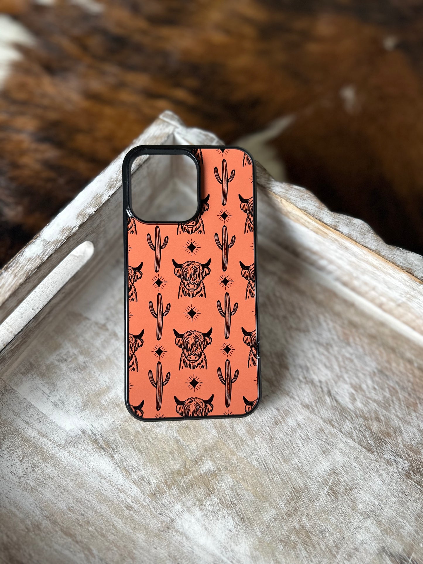 Burnt orange highland cow phone case