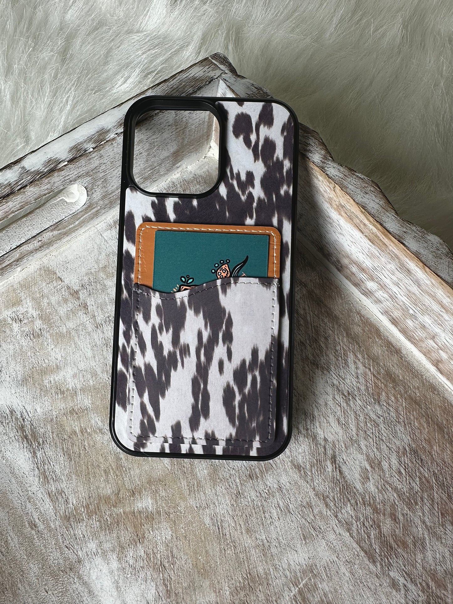 Dark brown cowhide wallet phone case (NOT REAL COWHIDE)