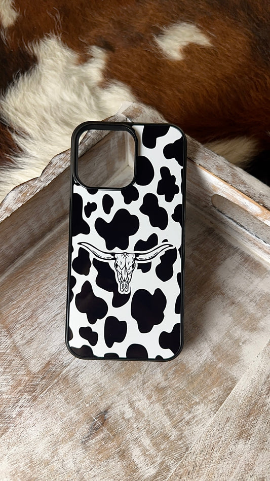 Black cowprint bull western country phone case