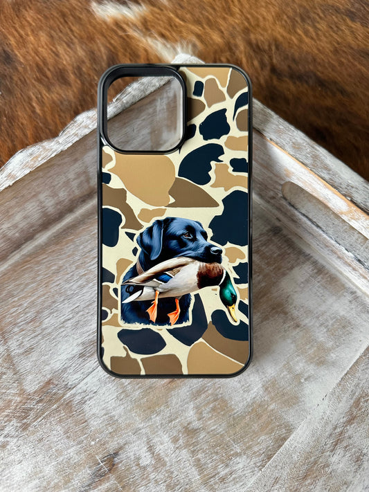 Black lab camo duck dog hunting phone case for iPhone and Samsung