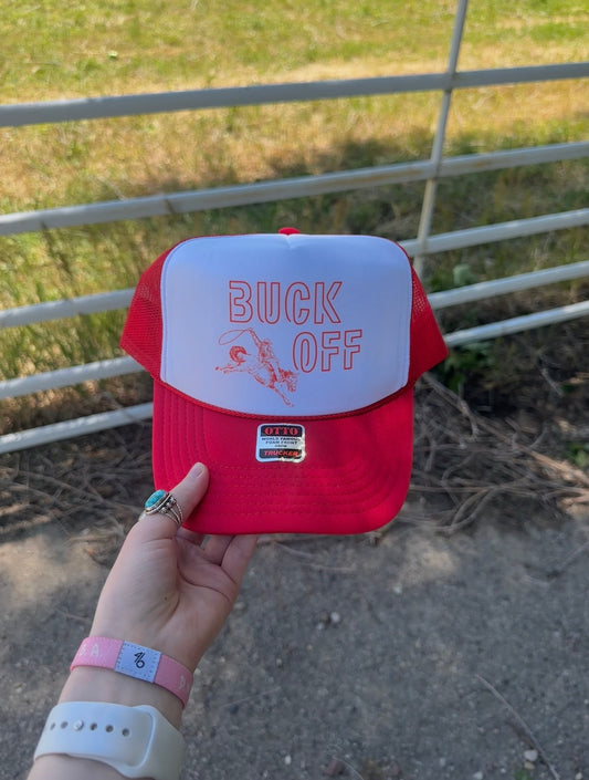 Buck off red foam trucker hat