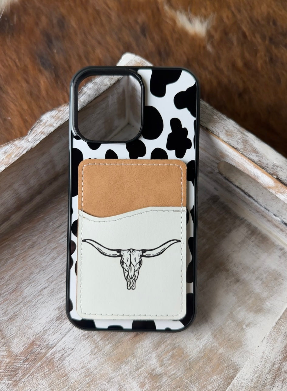 B&W Western cowprint bull wallet phone case for iPhone and Samsung