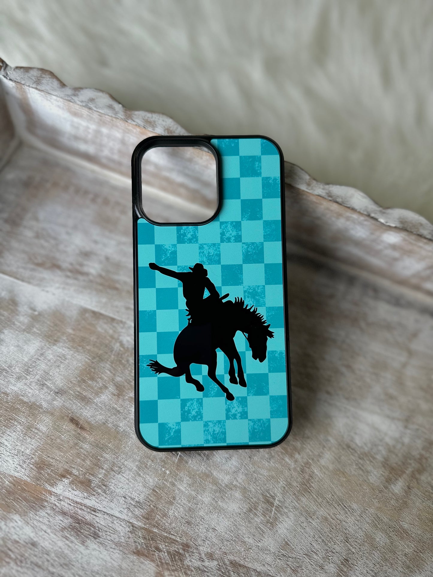 Turquoise checkered Bronc phone case